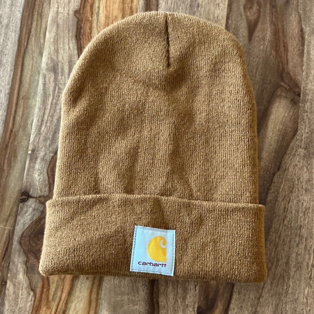 Carhartt A18 Brown Watch Hat Beanie One Size Acrylic Cuffed Knit Workwear Logo - Picture 2 of 8